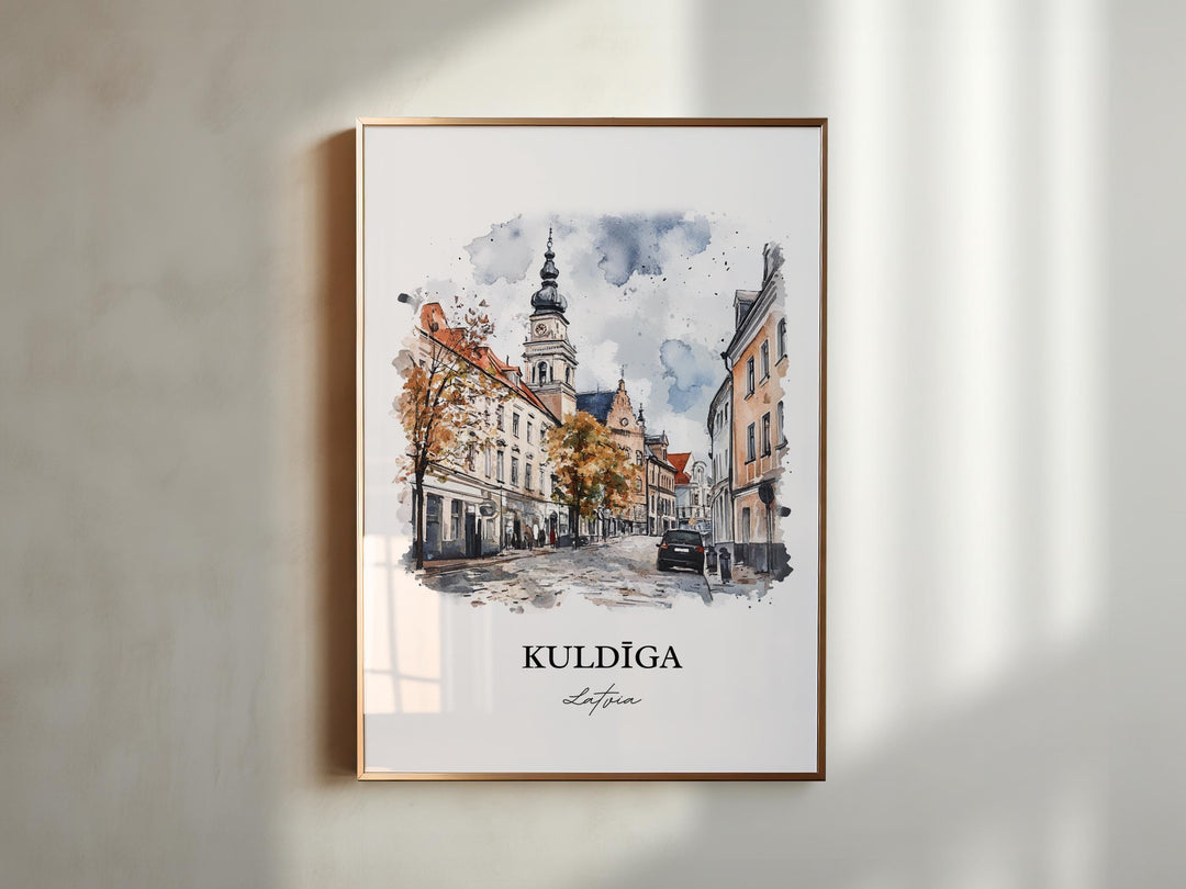 Kuldiga Wall Art, Latvia Print, Lativa Watercolor Art, Kuldiga Lativa Gift, Travel Print, Travel Poster, Housewarming Gift