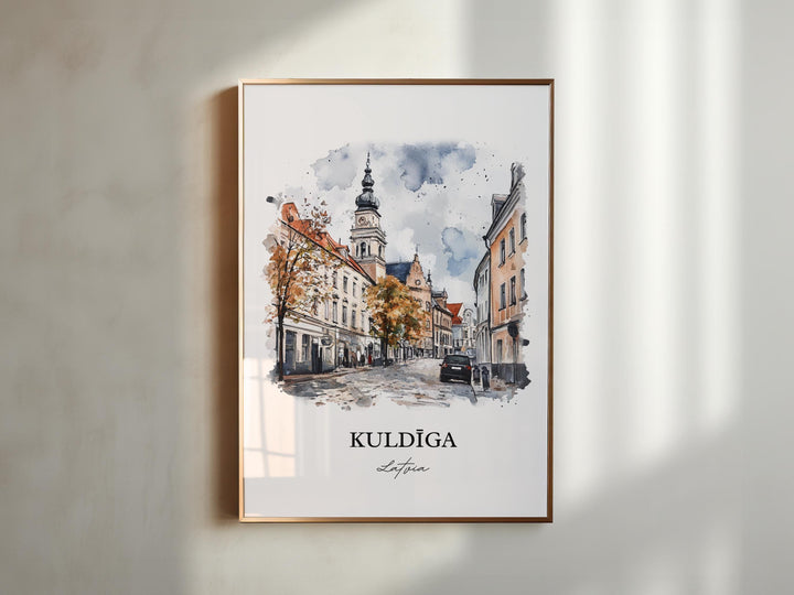 Kuldiga Wall Art, Latvia Print, Lativa Watercolor Art, Kuldiga Lativa Gift, Travel Print, Travel Poster, Housewarming Gift