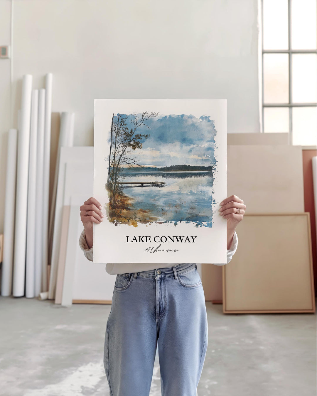 Lake Conway Wall Art, Arkansas Print, Arkansas Watercolor Art, Lake Conway Gift, Travel Print, Travel Poster, Housewarming Gift