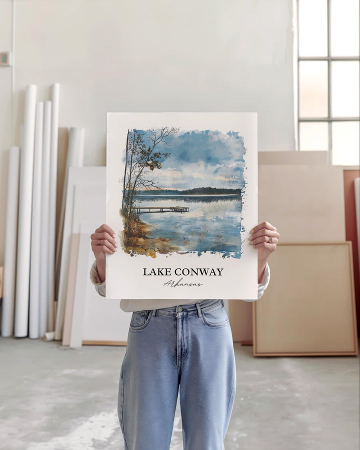 Lake Conway Wall Art, Arkansas Print, Arkansas Watercolor Art, Lake Conway Gift, Travel Print, Travel Poster, Housewarming Gift