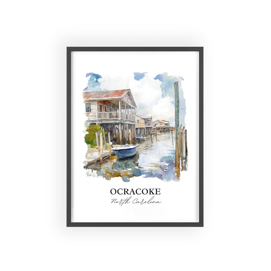 Ocracoke NC Wall Art, Outer Banks Print, Outer Banks NC Watercolor Art, Ocracoke Gift, Travel Print, Travel Poster, Housewarming Gift