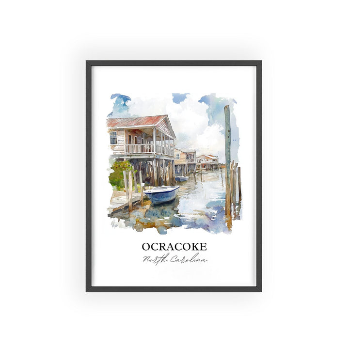 Ocracoke NC Wall Art, Outer Banks Print, Outer Banks NC Watercolor Art, Ocracoke Gift, Travel Print, Travel Poster, Housewarming Gift