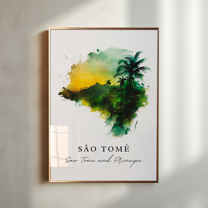 Sao Tome watercolor travel art - Sao Tome and Principe, Sao Tome print, Wedding gift, Birthday present, Custom Text, Perfect Gift