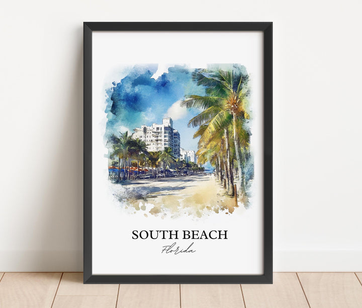 South Beach Wall Art, South Beach Print, Miami Watercolor Art, Miami Beach Gift, Travel Print, Travel Poster, Housewarming Gift