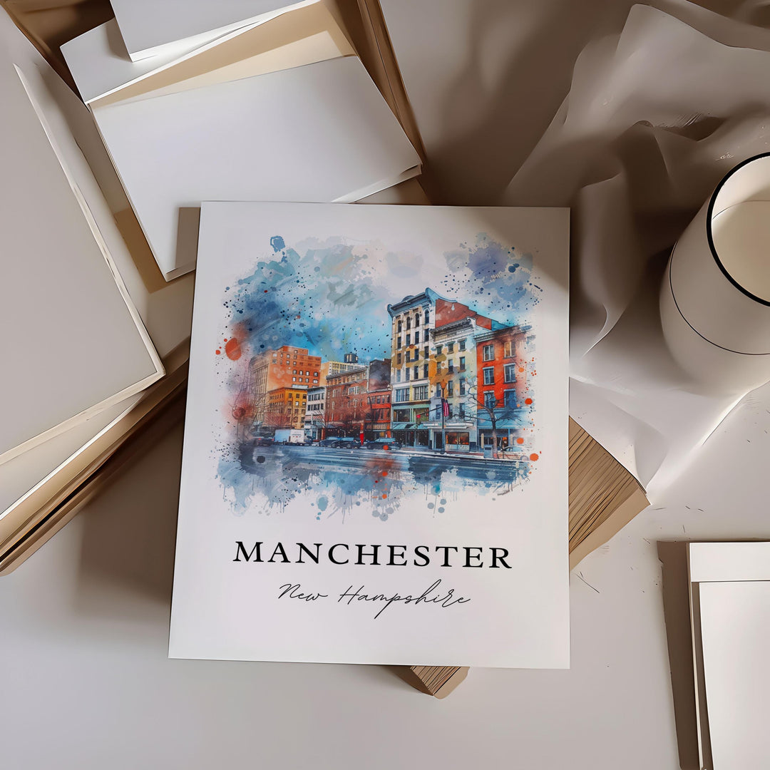 Manchester NH Art, Manchester Print, Manchester NH Watercolor, Manchester New Hampshire Gift,
