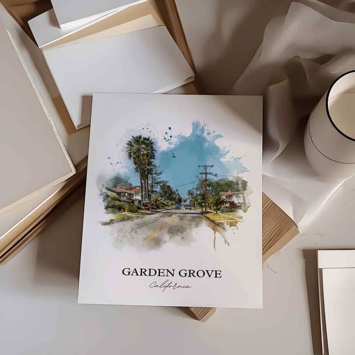 Garden Grove CA Wall Art, Orange County Print, California Watercolor Art, Garden Grove Gift, Travel Print, Travel Poster, Housewarming Gift