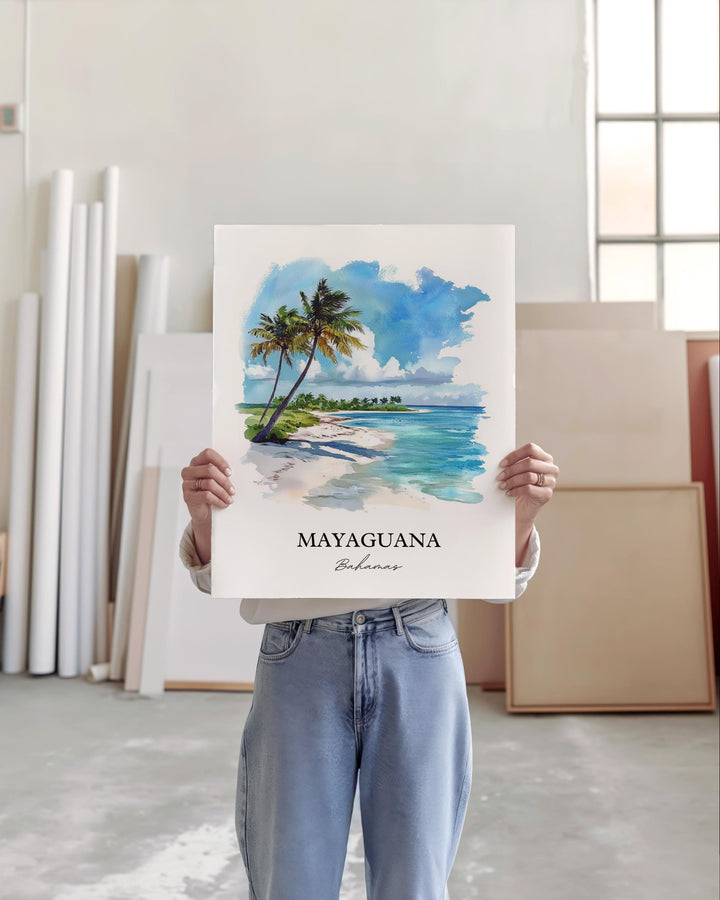 Mayaguana Wall Art, Mayaguana Bahamas Print, Bahamas Watercolor Art, Mayaguana Gift, Travel Print, Travel Poster, Housewarming Gift