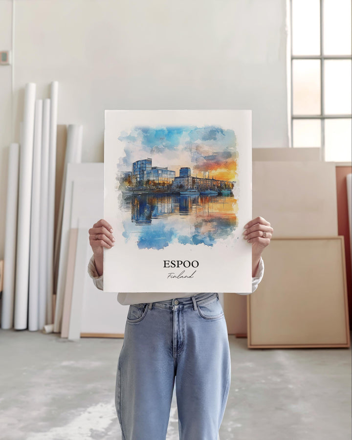 Espoo Wall Art, Espoo Print, Finland Watercolor Art, Espoo Finland Gift, Travel Print, Travel Poster, Housewarming Gift