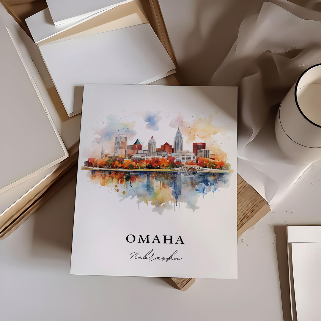 Omaha NE wall art - Nebraska, Omaha poster, Omaha Nebraska Cityscape Wedding gift, Birthday present, Custom Text, Personalized Gift