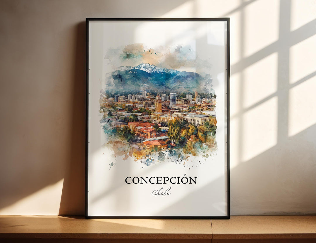 Concepción Chile Wall Art, Chile Travel Print, Chile Watercolor Art, Concepción Gift, Travel Print, Travel Poster, Housewarming Gift