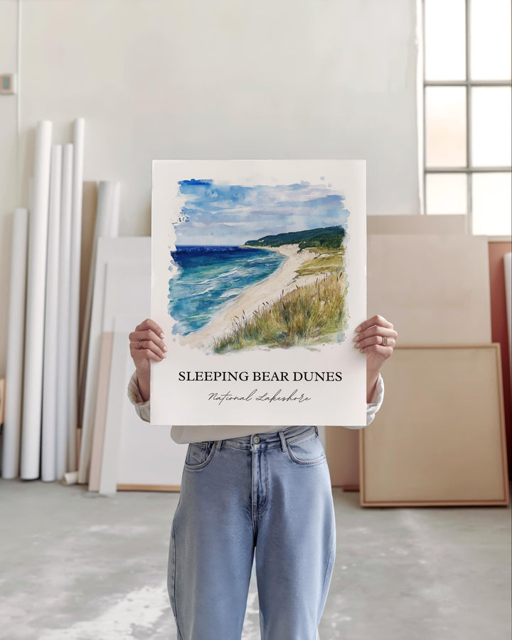 Sleeping Bear Dunes Art, Manitou islands Print, Michigan Artwork, Sleeping Bear Dunes Gift, Travel Print, Travel Poster, Housewarming Gift