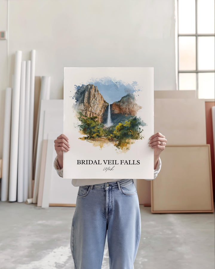 Bridal Veil Falls Wall Art, Provo Canyon Print, Utah Watercolor Art, Bridal Veil Falls Gift, Travel Print, Travel Poster, Housewarming Gift