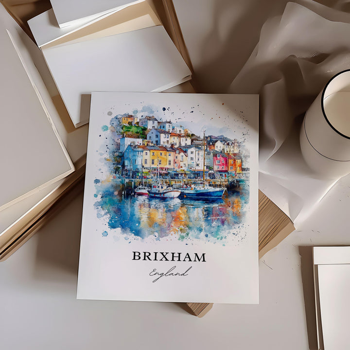 Brixham Wall Art, Devon England Print, Torbay Watercolor Art, Brixham Gift, Travel Print, Travel Poster, Housewarming Gift