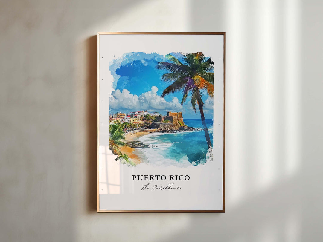 Puerto Rico Wall Art, Puerto Rico Print, Puerto Rico Watercolor Art, Puerto Rico Gift,