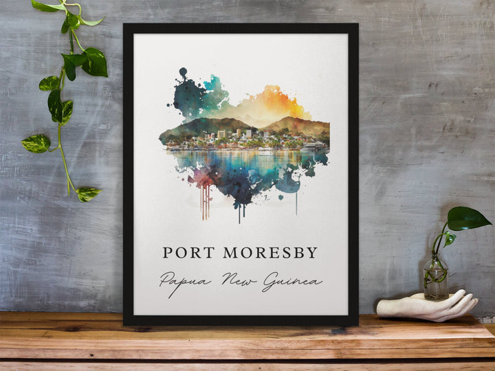 Port Moresby traditional travel art - Papa New Guinea, Port Moresby poster, Wedding gift, Birthday present, Custom Text, Personalised Gift