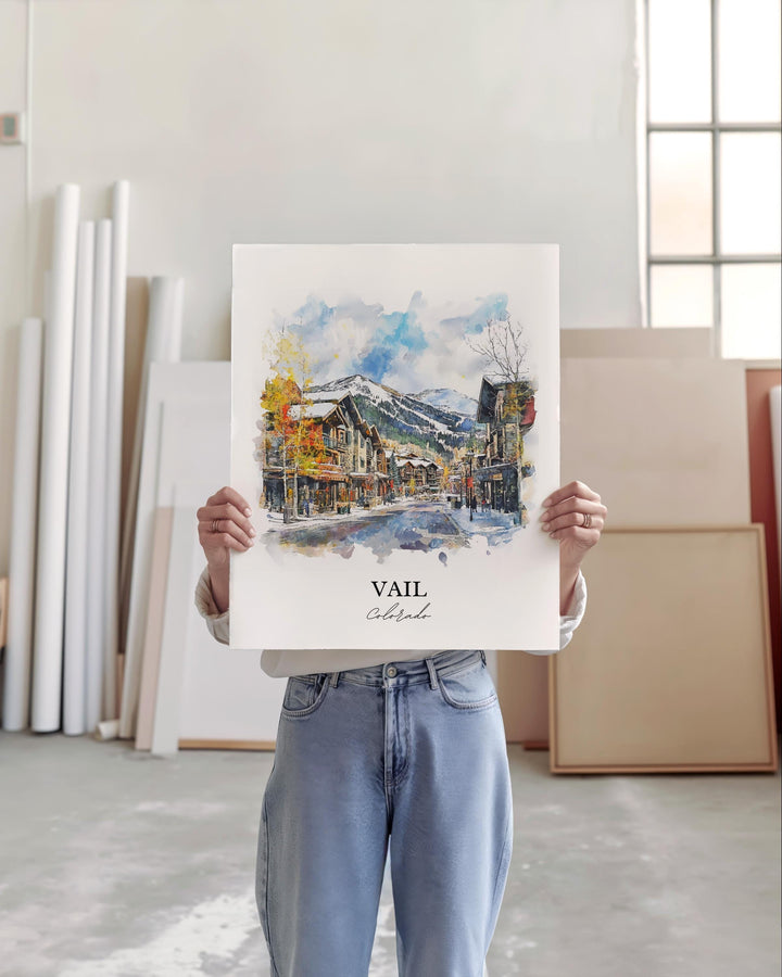 Vail Wall Art, Vail Village Print, Vail Watercolor Art, Vail Mountain Gift, Travel Print, Travel Poster, Housewarming Gift