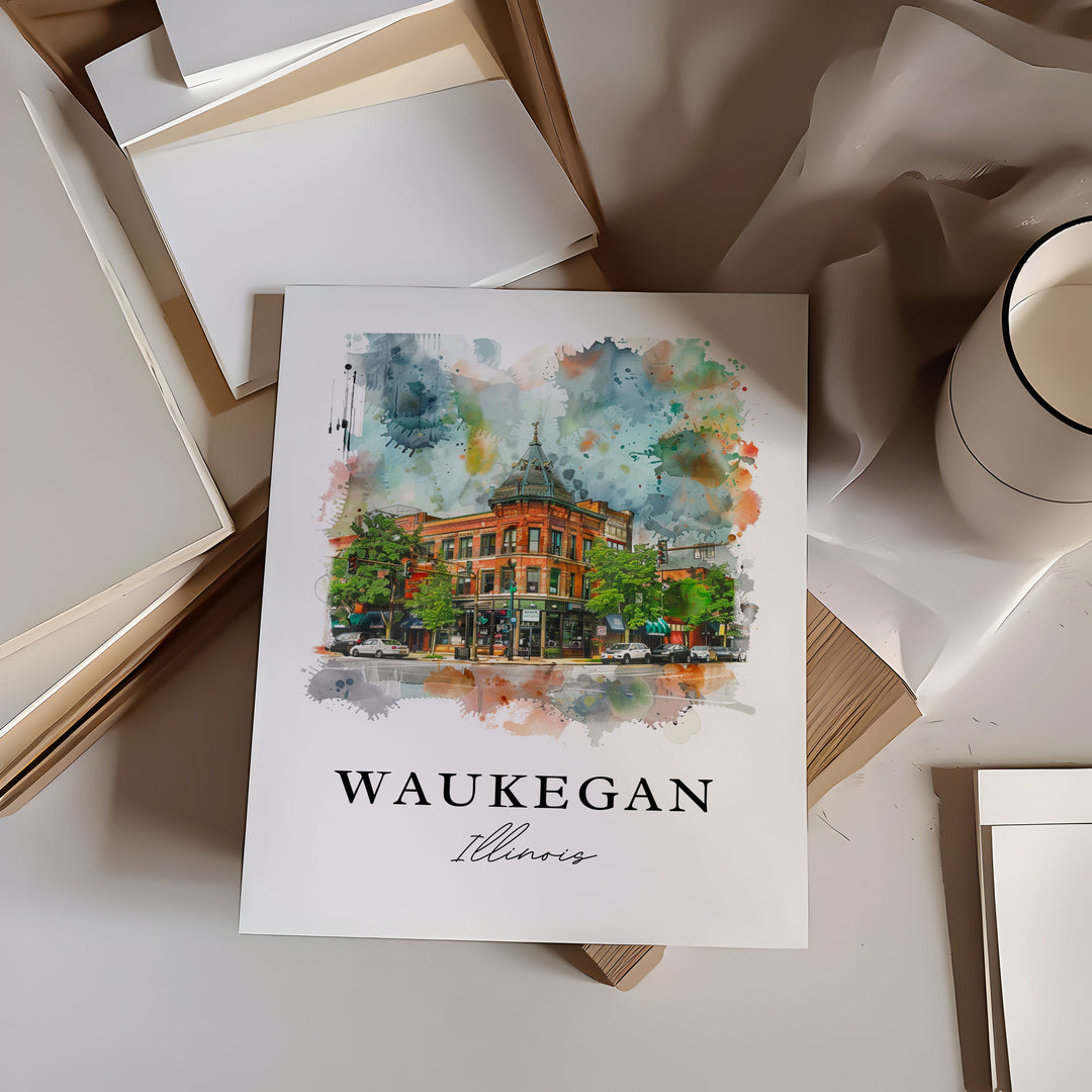 Waukegan IL Wall Art, Waukegan Print, Waukegan Watercolor Art, Lake County Illinois Gift,