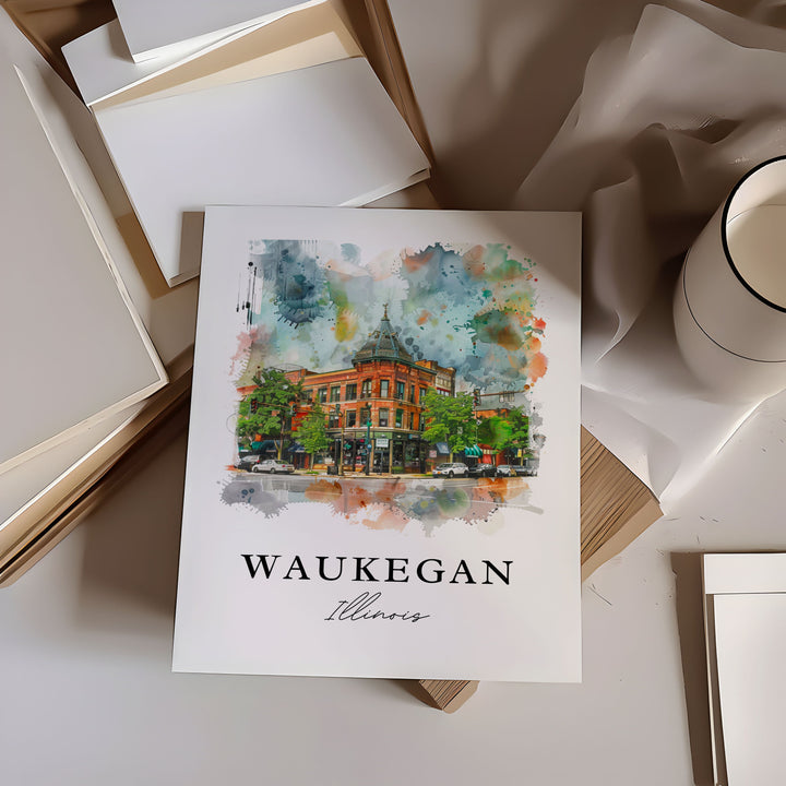 Waukegan IL Wall Art, Waukegan Print, Waukegan Watercolor Art, Lake County Illinois Gift,