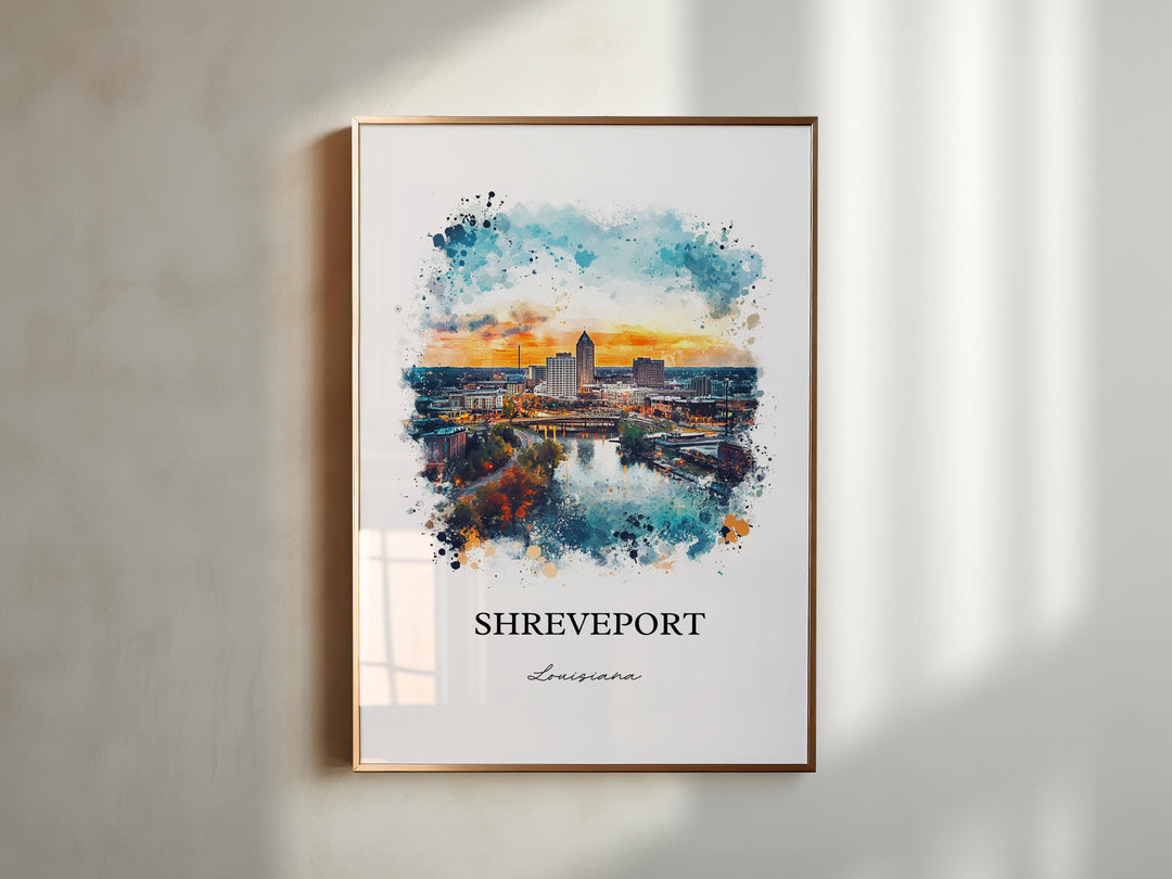 Shreveport and Bossier City, Louisiana – Watercolor Art Print