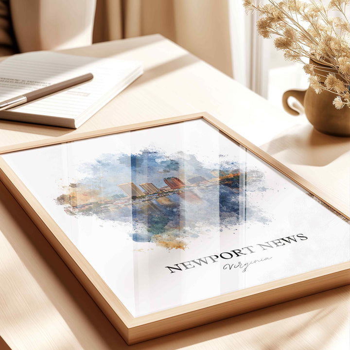 Newport News Wall Art, Virginia Print, Newport News Watercolor Art, Norfolk VA Gift, Travel Print, Travel Poster, Housewarming Gift