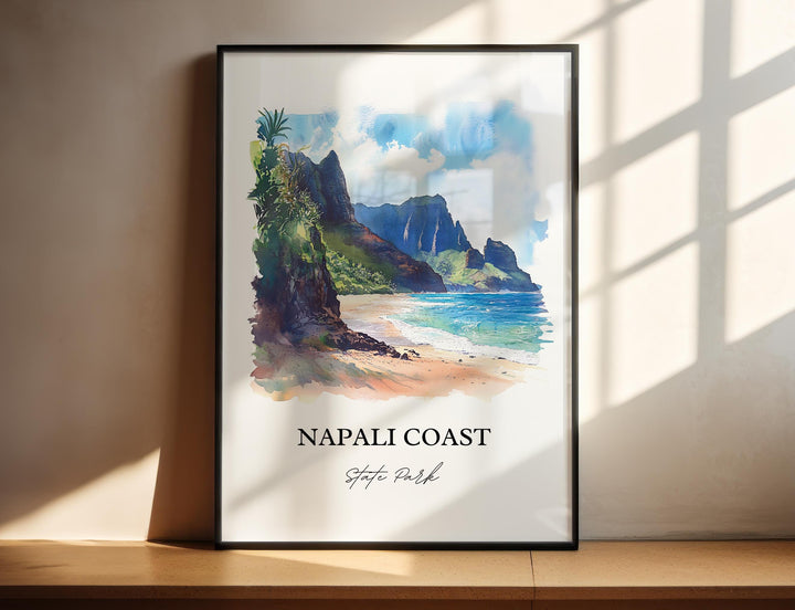 Napali Coast Wall Art, Kauai HI Print, Kauai Watercolor Art, Napali Coast State Park Gift, Travel Print, Travel Poster, Housewarming Gift