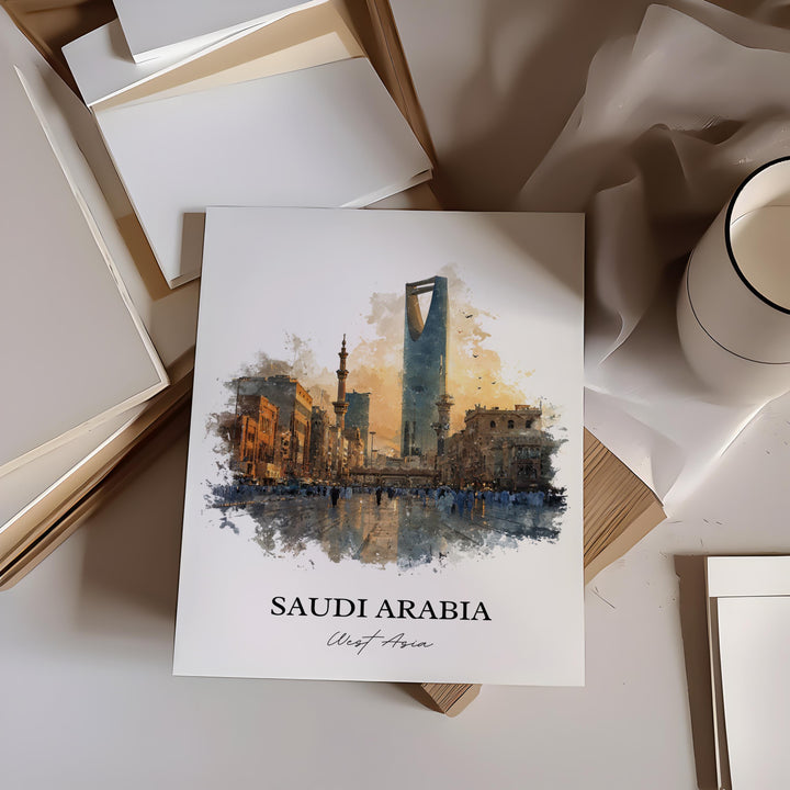Saudi Arabia Wall Art, Saudi Arabia Print, Travel Watercolor Art, Saudi Arabia Gift, Travel Print, Travel Poster, Housewarming Gift