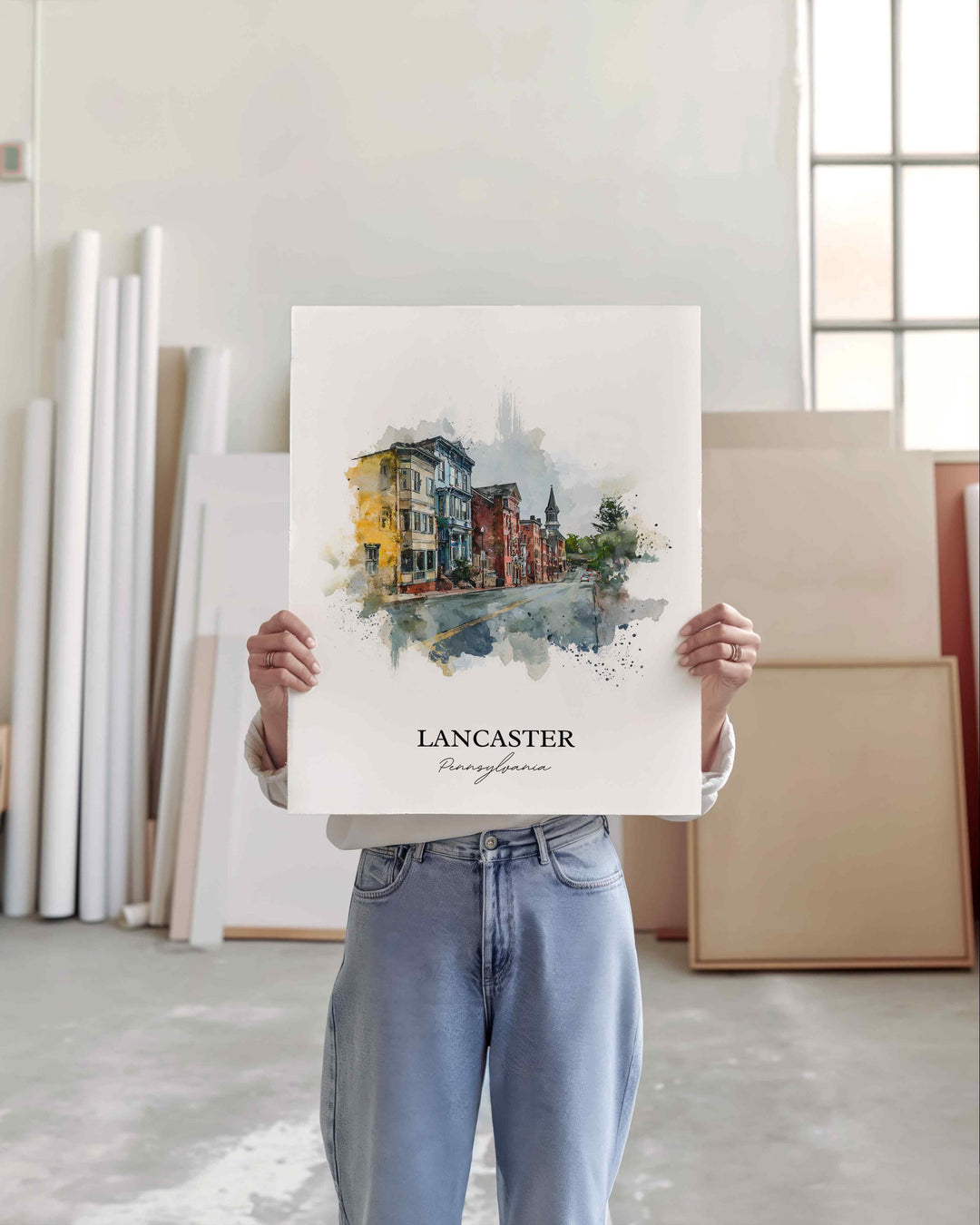 Lancaster PA Wall Art, Lancaster Print, Pennsylvania Watercolor Art, Lancaster County Gift, Travel Print, Travel Poster, Housewarming Gift