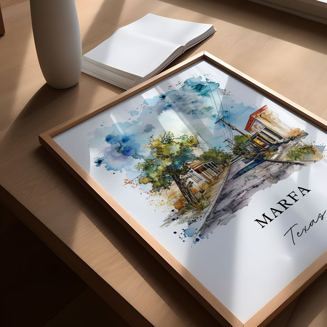 Marfa TX Wall Art, Marfa Texas Print, Marfa Watercolor, Marfa Texas Gift,