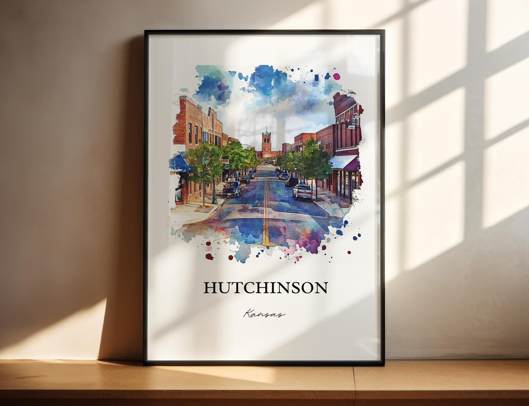 Hutchinson KS Wall Art, Reno County Print, Kansas Watercolor Art, Hutchinson Kansas Gift, Travel Print, Travel Poster, Housewarming Gift