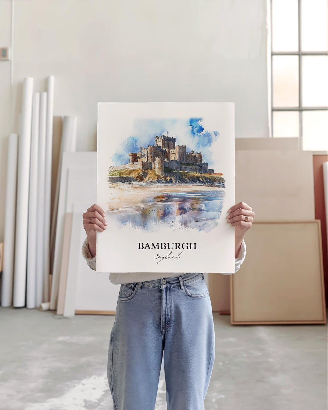 Bamburgh Wall Art, Northumberland Print, England Watercolor Art, Bamburgh England Gift, Travel Print, Travel Poster, Housewarming Gift