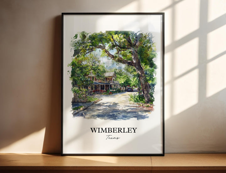 Wimberley TX Wall Art, Hays County Print, Texas Watercolor Art, Wimberley Texas Gift, Travel Print, Travel Poster, Housewarming Gift