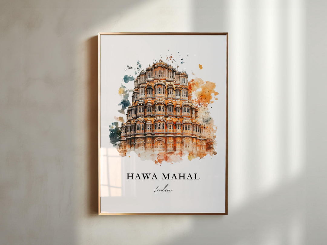 Hawa Mahal Wall Art, Jaipur Print, Rajasthan Watercolor Art, Hawa Mahal India Gift,