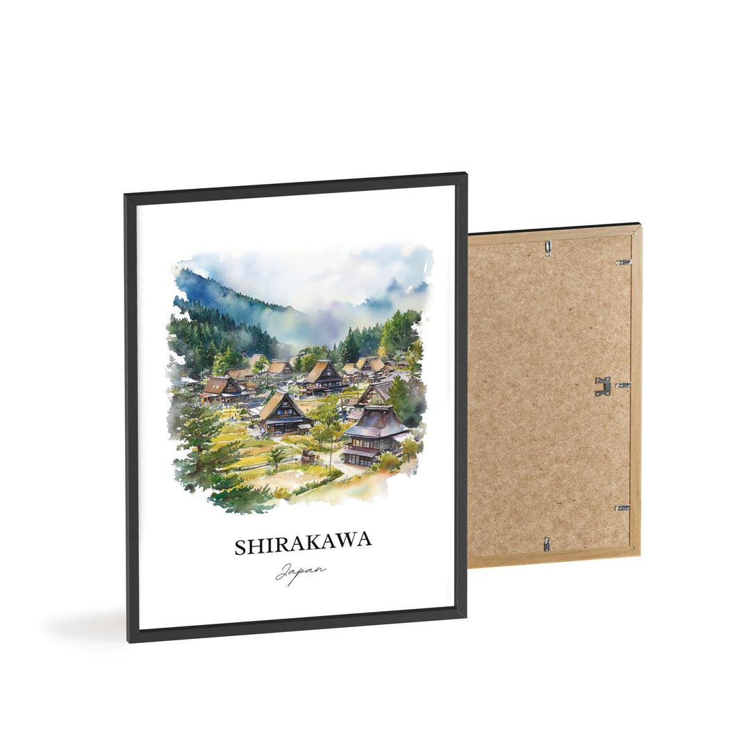 Shirakawa Wall Art, Gifu Prefecture Print, Japan Watercolor Art, Shirakawa Japan Gift, Travel Print, Travel Poster, Housewarming Gift