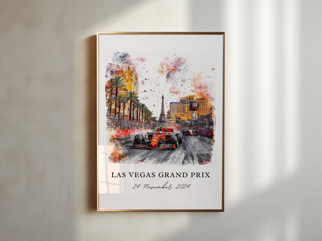 Vegas F1 Wall Art, Las Vegas Grand Prix Print, F1 Vegas Watercolor Art, F1 Vegas Strip Gift,