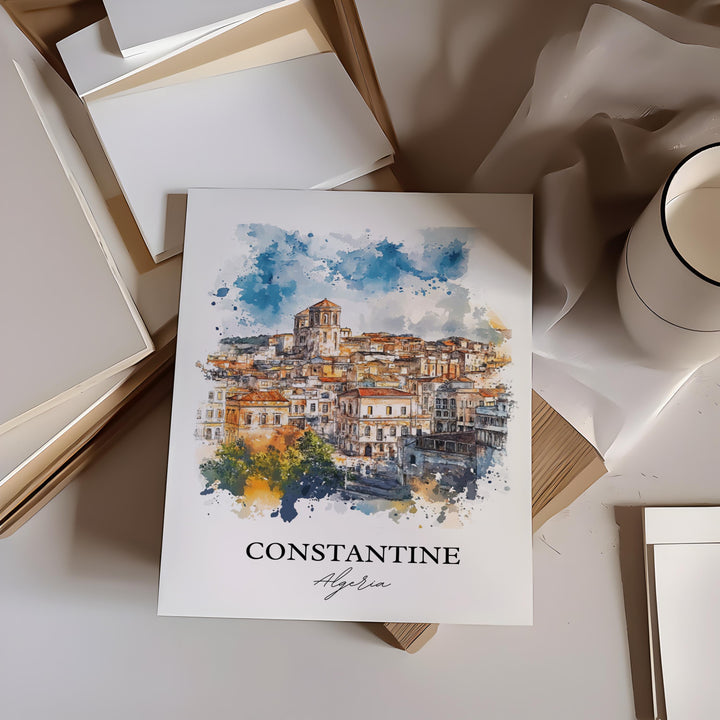 Constantine Algeria Wall Art, Kasantina Print, Algeria Watercolor, Constantine Algeria Gift, Travel Print, Travel Poster, Housewarming Gift
