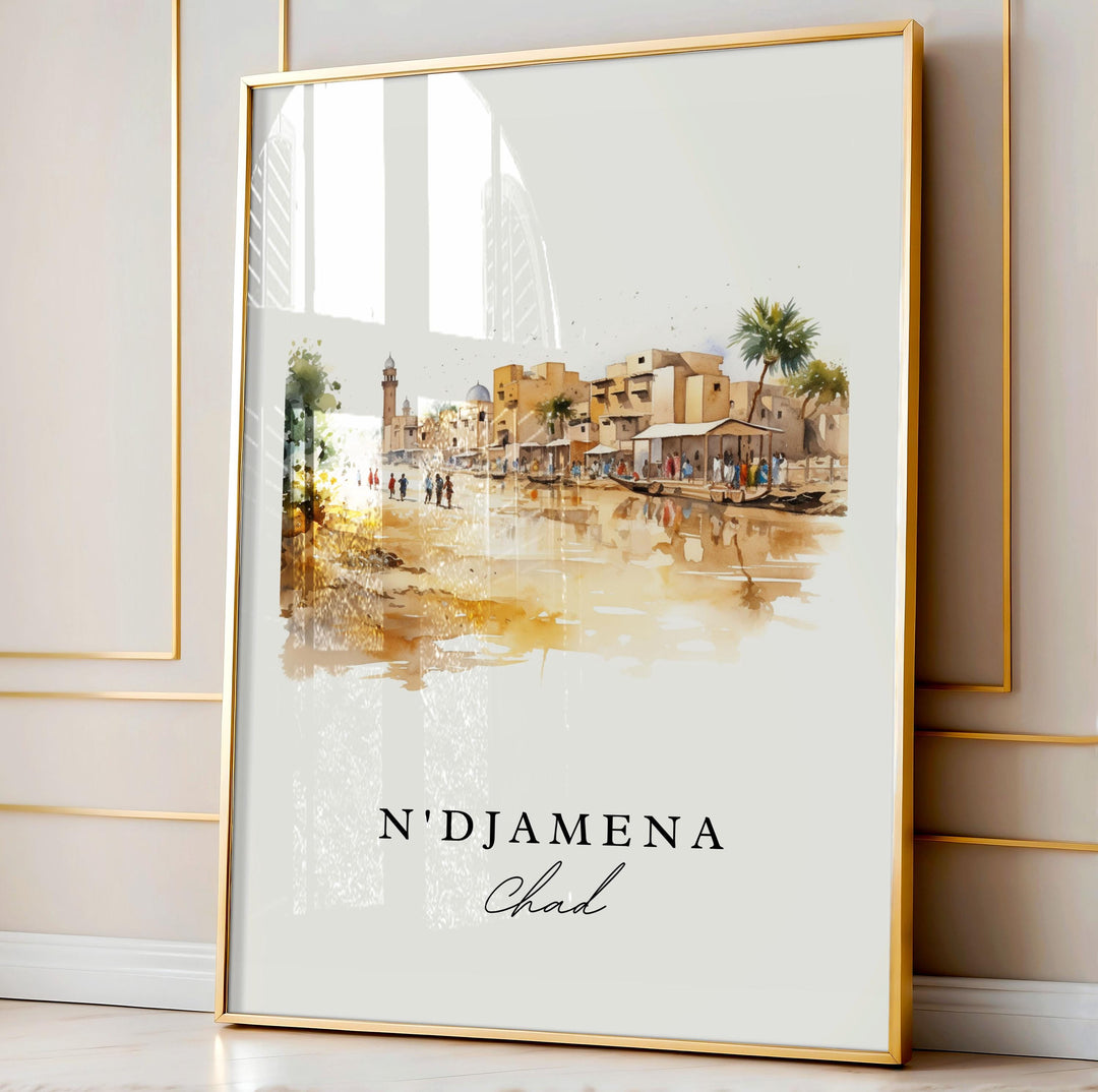 N'Djamena wall art - Chad, N'Djamena poster, N'Djamena Wedding gift, Chad Africa present, Custom Text, Personalized Gift