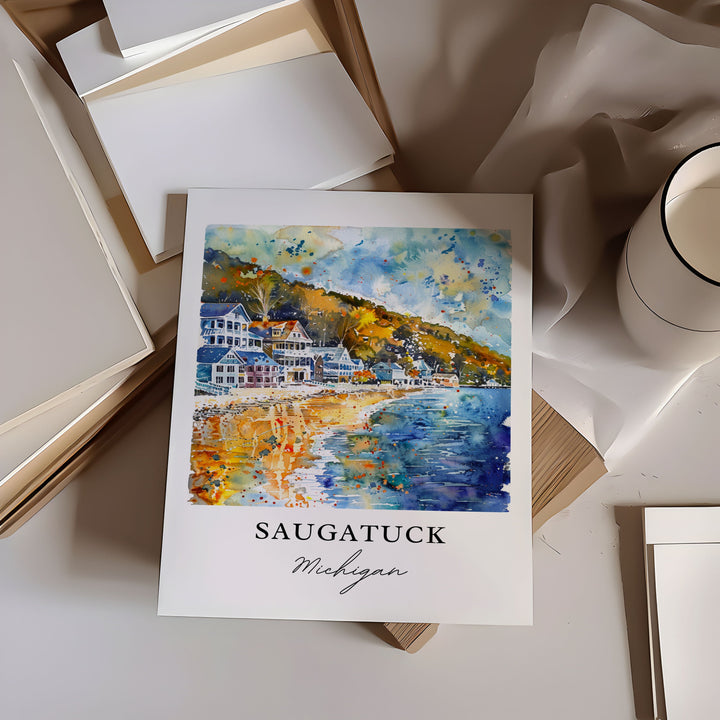 Saugatuck MI Art, Saugatuck Print, Saugatuck Watercolor, Saugatuck Michigan Gift,