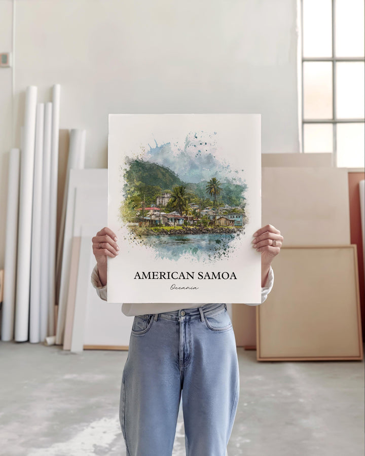 American Samoa Wall Art, Samoa Print, Samoa Watercolor Art, American Samoa Gift, Travel Print, Travel Poster, Housewarming Gift