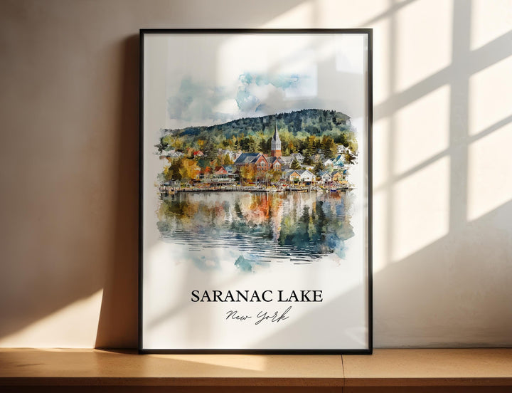 Saranac Lake Wall Art, Adirondacks NY Print, Saranac Lake Watercolor Art, Saranac Lake Gift, Travel Print, Travel Poster, Housewarming Gift