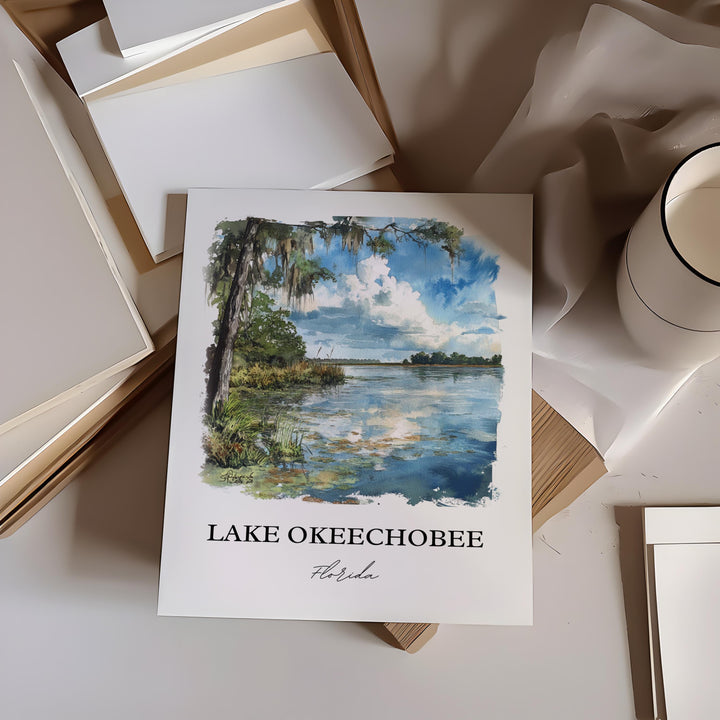 Lake Okeechobee Wall Art, Okeechobee Print, Florida Watercolor Art, Lake Okeechobee Gift, Travel Print, Travel Poster, Housewarming Gift