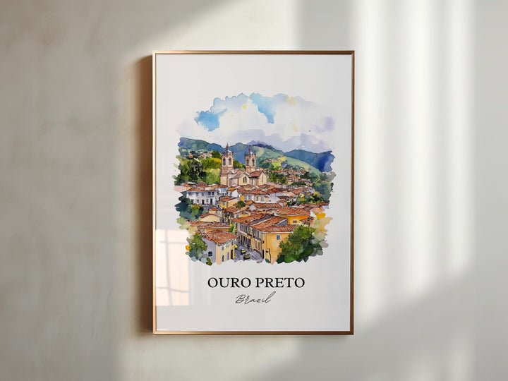 Ouro Preto Wall Art, Minas Gerais Print, Brazil Watercolor Art, Ouro Preto Gift, Travel Print, Travel Poster, Housewarming Gift