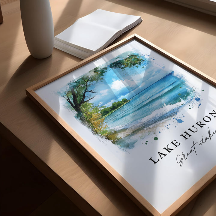 Lake Huron Wall Art, Lake Huron Print, Great Lakes Watercolor Art, Lake Huron Gift, Travel Poster, Housewarming Gift