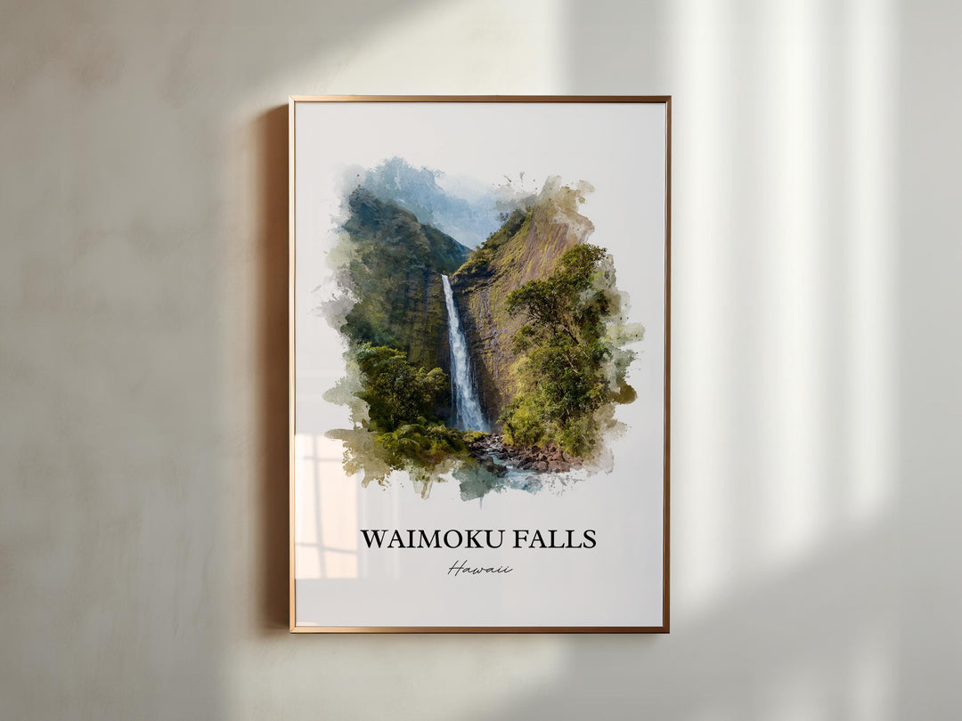 Waimoku Falls Wall Art, Maui Print, Maui Watercolor Art, Waimoku Falls Gift, Travel Print, Travel Poster, Housewarming Gift