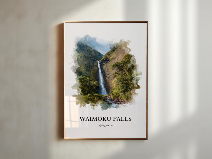 Waimoku Falls Wall Art, Maui Print, Maui Watercolor Art, Waimoku Falls Gift, Travel Print, Travel Poster, Housewarming Gift
