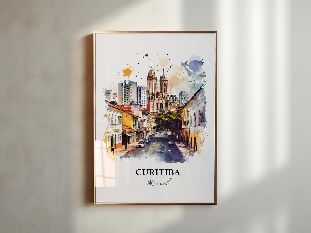 Curitiba Wall Art, Curitiba Print, Brazil Watercolor Art, Curitiba Gift, Travel Print, Travel Poster, Housewarming Gift