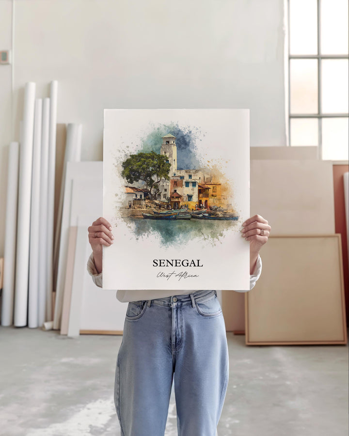Senegal Wall Art, Senegal Print, Senegal Watercolor Art, Senegal Africa Gift, Travel Print, Travel Poster, Housewarming Gift