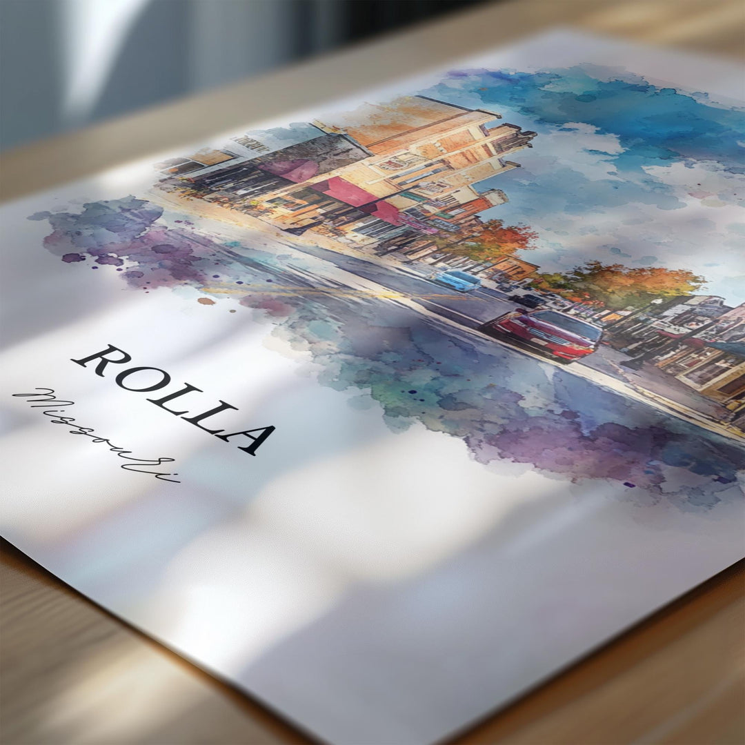 Rolla MO Wall Art, Rolla Missouri Print, Missouri Watercolor Art, Phelps County Gift, Travel Print, Travel Poster, Housewarming Gift