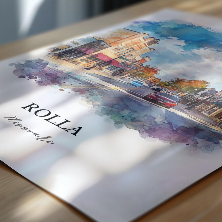 Rolla MO Wall Art, Rolla Missouri Print, Missouri Watercolor Art, Phelps County Gift, Travel Print, Travel Poster, Housewarming Gift