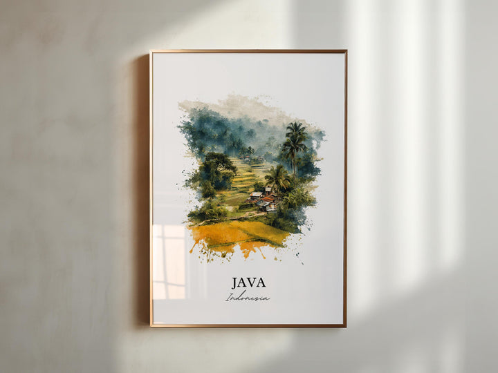 Java Indonesia Art, Indonesia Print, Indonesia Watercolor, Java Indonesia Gift, Indonesia Travel Print, Travel Poster, Housewarming Gift