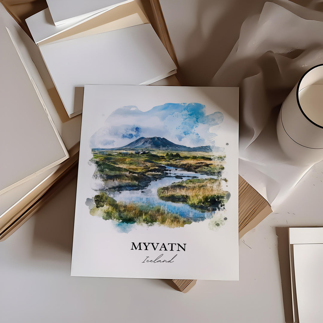 Myvatn Wall Art, Mývatn Baths Print, Iceland Watercolor Art, Myvatn Gift, Travel Print, Travel Poster, Housewarming Gift